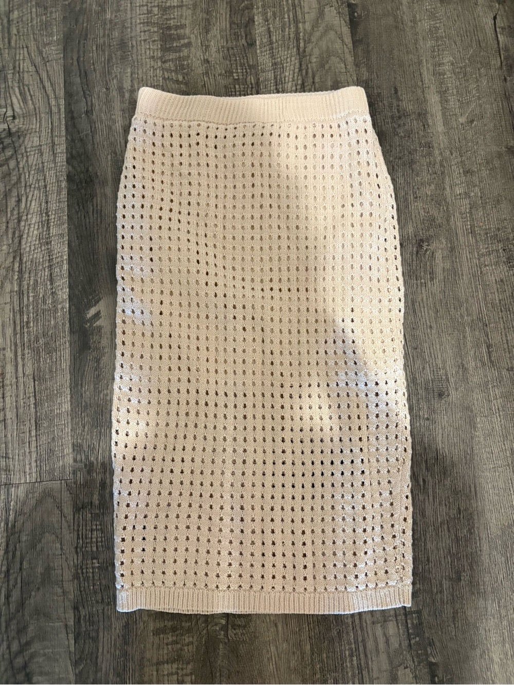 Cream Crochet Midi Dress with Knit Openwork